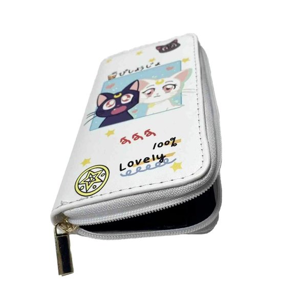 Sailor Moon Wallet Luna & Artemis Cat Cute Kawaii Money Zip Around Wallet, White - Picture 7 of 12